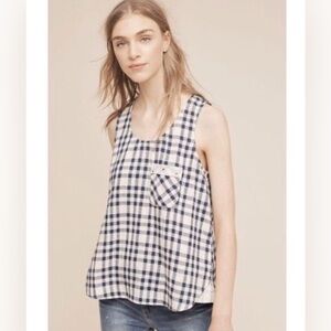 Anthropologie Maeve Brandywine Blue Plaid Top Size Small